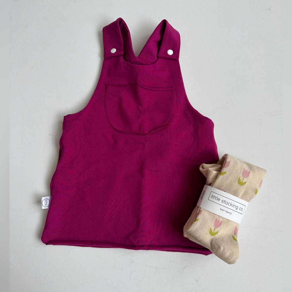 NWT -Sunlit Valley-Fuchsia Pinafore Dress -Little Sticking Co. Tights 12-24m